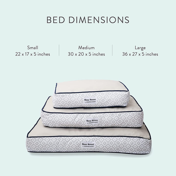 Stylish Grey Diamond Small Dog Bed - Machine Washable Cotton/Poly Blend, 17x22x5 Inches