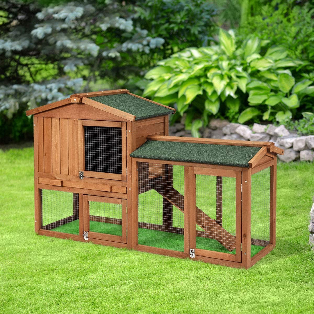 Spacious 58-Inch Rabbit Hutch for Indoor & Outdoor Use - Versatile Bunny Cage with Removable Tray, Ramp, and Waterproof Roof for Rabbits, Chickens, and Guinea Pigs