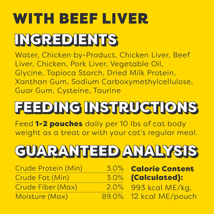 Indulge Your Cat with Creamy Beef Liver & Cheese Puree Treats - 24 Count Lickable, Squeezable Pouches!