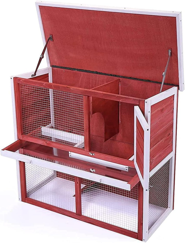 Deluxe Rabbit Hutch & Guinea Pig Cage - Indoor/Outdoor Pet House with Waterproof Roof & Easy Clean Pull-Out Tray (Red)