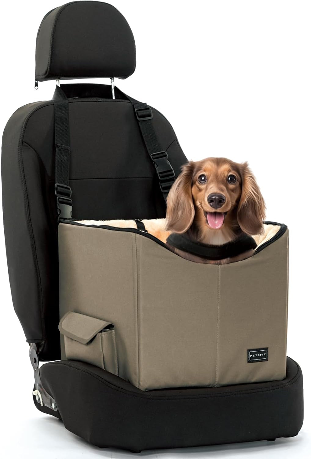 Cozy Dark Brown Dog/Cat Booster Seat with Pockets - Perfect for Small Pets in Cars, Trucks, and SUVs