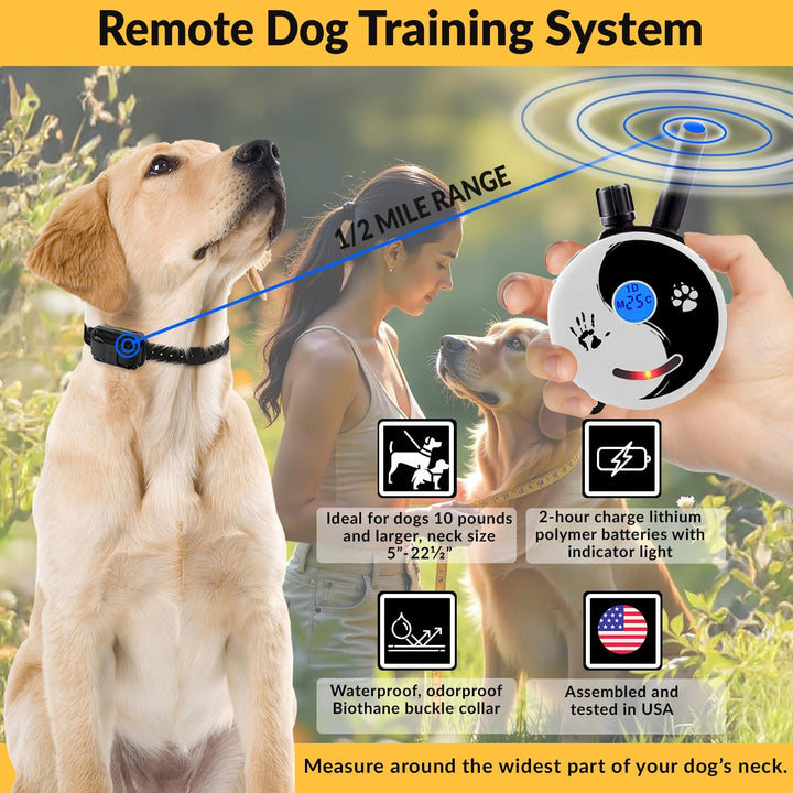 Humane E-Collar Dog Training System - Rechargeable Remote with Finger Clicker for Small to Medium Dogs, 100 Levels of Tapping Stimulation, Tone & Light, 1/2 Mile Range