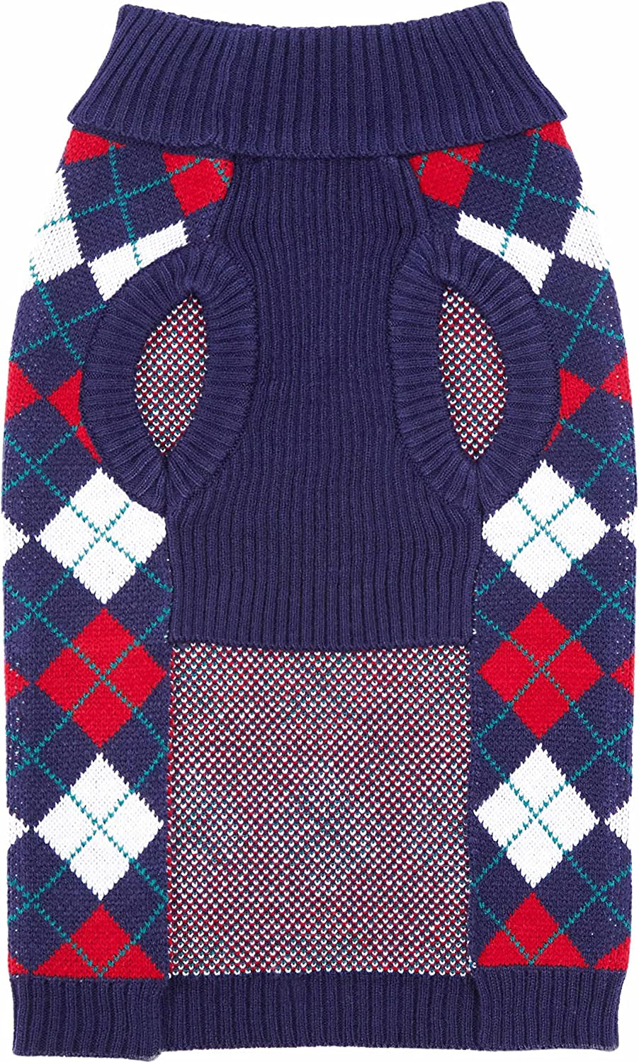 Stylish Navy Blue Argyle Dog Sweater - Perfect Fit for Small Dogs (10" Back Length)