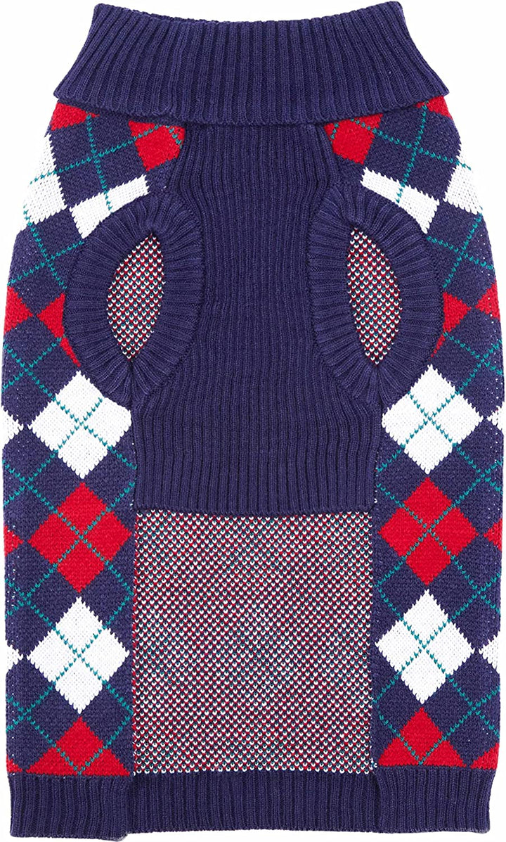Stylish Navy Blue Argyle Dog Sweater - Perfect Fit for Small Dogs (10" Back Length)