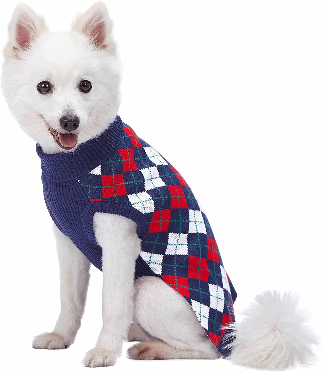 Stylish Navy Blue Argyle Dog Sweater - Perfect Fit for Small Dogs (10" Back Length)