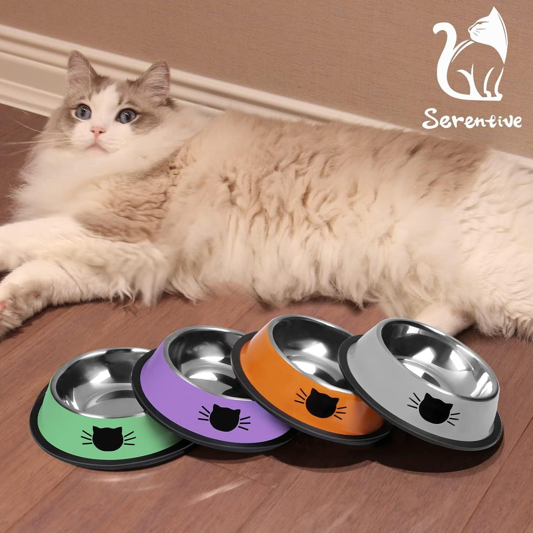 Stylish Non-Slip Stainless Steel Cat Bowls - 2 Pack, 7 Oz Unbreakable with Removable Rubber Base, Easy to Clean for Small Pets