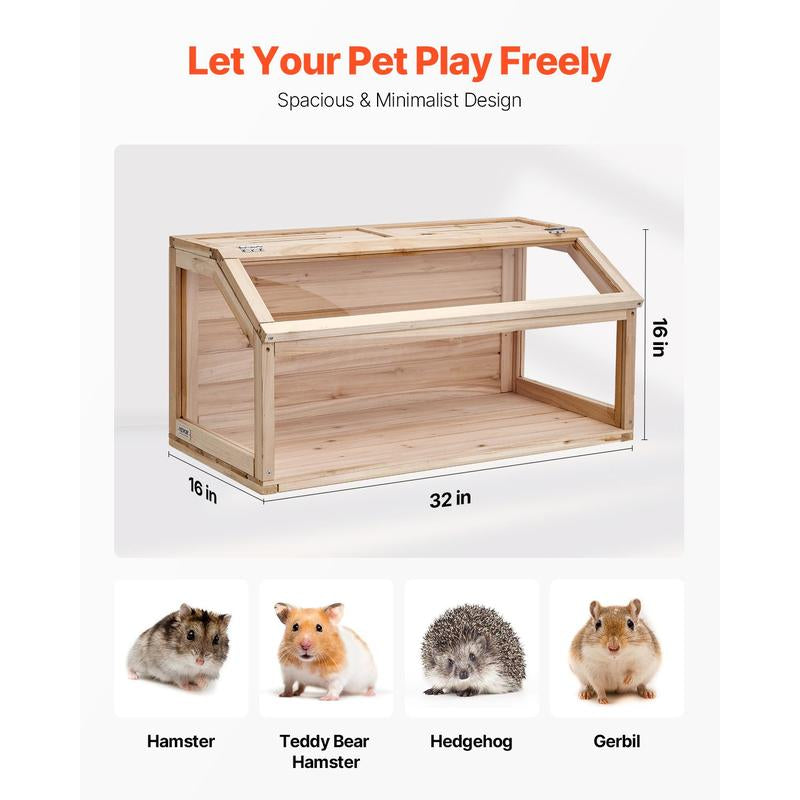 Spacious VEVOR Wooden Hamster Cage Habitat - 32" Clear Cage for Mice & Small Rodents