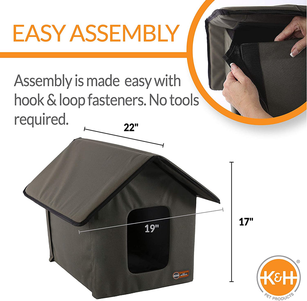 Weatherproof Outdoor Cat House - Insulated Shelter for Feral Cats with 2 Doors & Removable Waterproof Floor Pad - Olive Green
