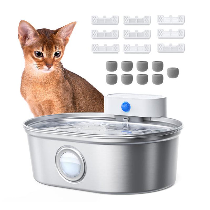 Uahpet Cordless Stainless Steel Cat Water Fountain - 67Oz/2L Easy-Clean Wireless Pet Water Dispenser