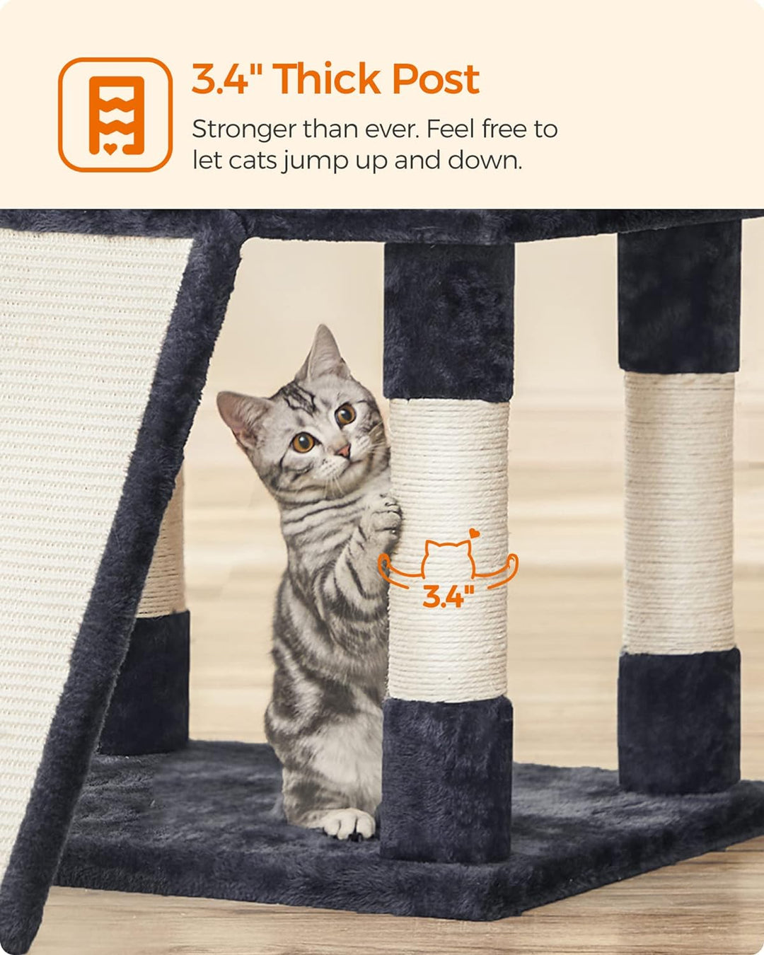 Luxurious 67-Inch Multi-Level Cat Tree for Large Cats - Cozy Perches & Sturdy Design in Smoky Gray