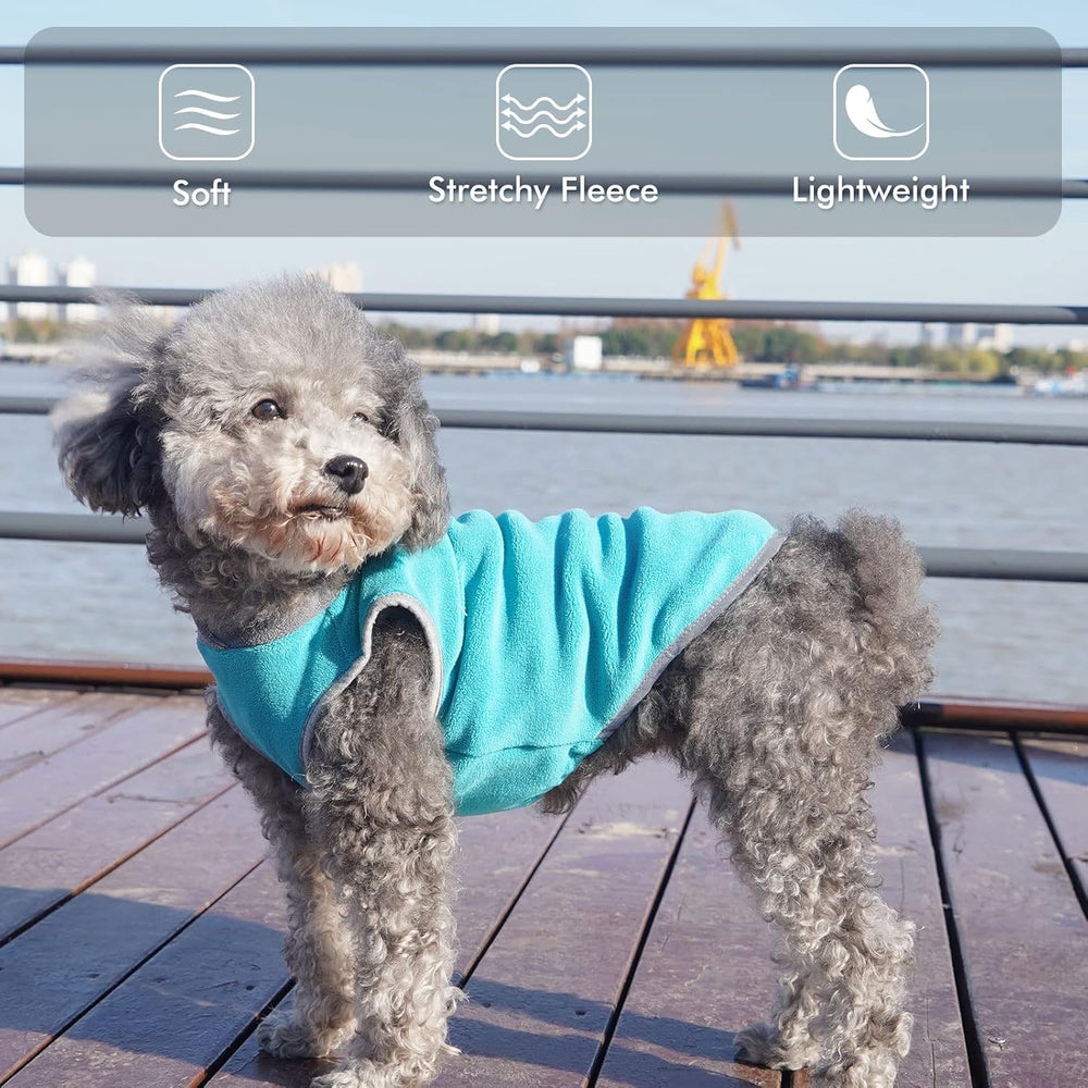 Cozy 2-Pack Turquoise & Grey Dog Sweaters with Reflective Stripes - Soft Pullover Fleece Jackets