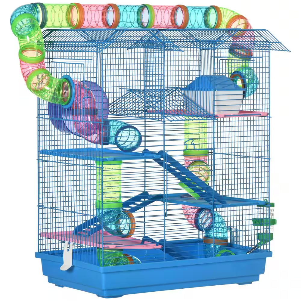 Deluxe 5-Tier Hamster Cage with Tubes, Tunnels, Water Bottle, Food Dish & Exercise Wheel - Ultimate Habitat for Happy Hamsters!