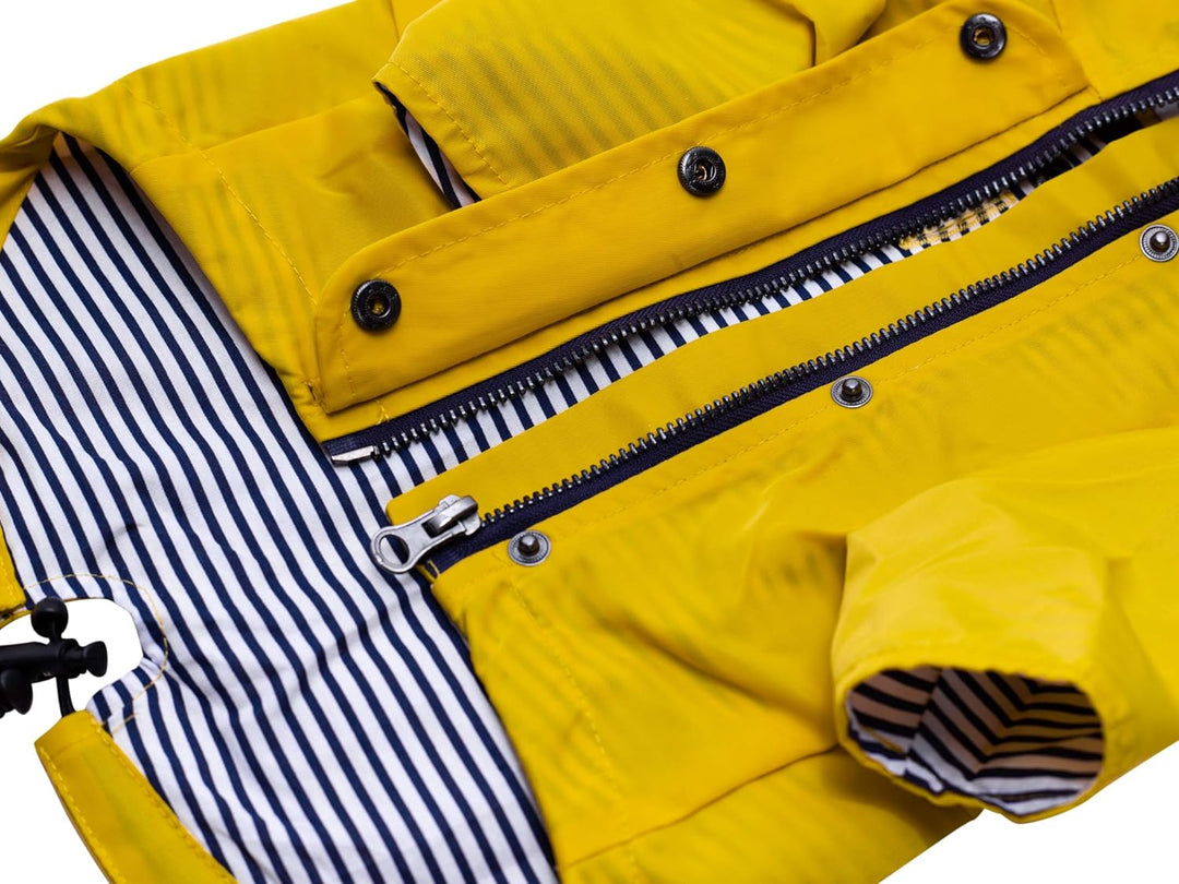 Premium Stylish Dog Raincoat - Water Resistant, Reflective Buttons, Pockets & Adjustable Hood - Available in XXS to XXL (Yellow, Medium)