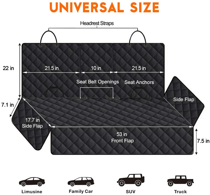 Ultimate Waterproof Dog Car Seat Cover - Non-Slip Protection for Back Seats of Cars, Trucks & SUVs - Fits Middle Armrest - Stylish Black Design