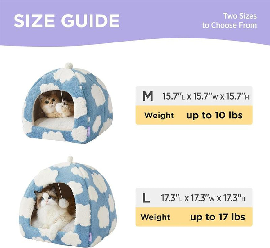 LESURE 2-in-1 Cozy Cat Cave Bed with Removable Washable Pillow - Cute Indoor Tent House for Cats, Portable Pet Supplies