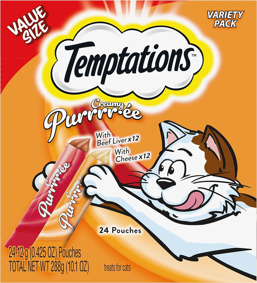 Indulge Your Cat with Creamy Beef Liver & Cheese Puree Treats - 24 Count Lickable, Squeezable Pouches!