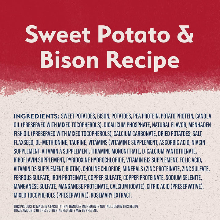 Premium Grain-Free Dry Dog Food with Sweet Potato & Bision - Limited Ingredient Formula, 4 lb Pack