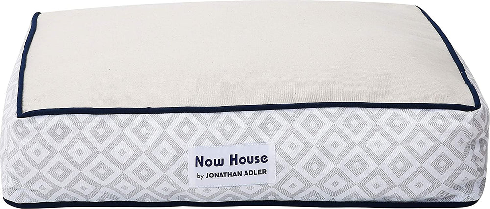Stylish Grey Diamond Small Dog Bed - Machine Washable Cotton/Poly Blend, 17x22x5 Inches