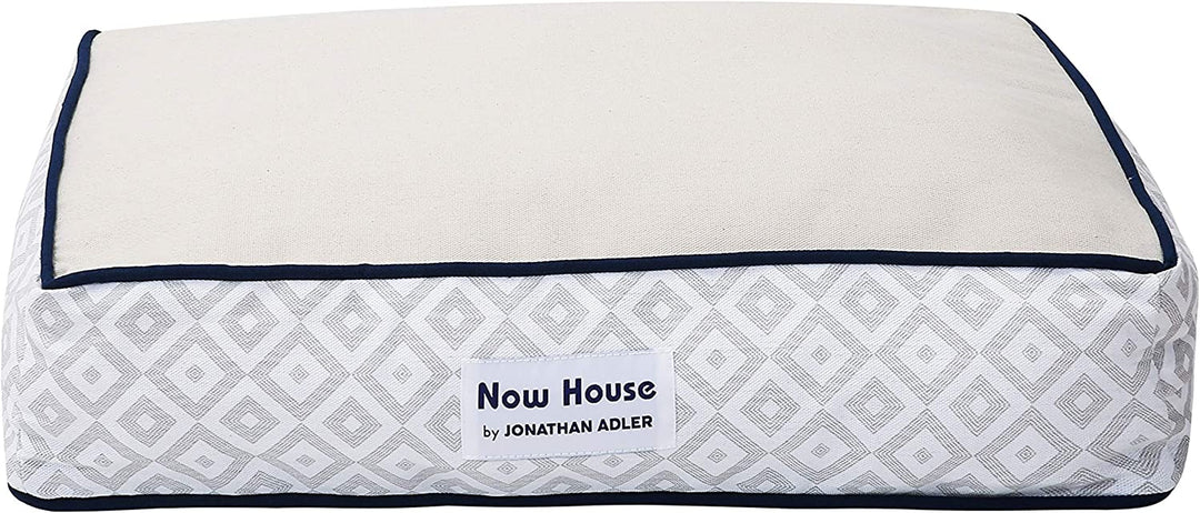 Stylish Grey Diamond Small Dog Bed - Machine Washable Cotton/Poly Blend, 17x22x5 Inches