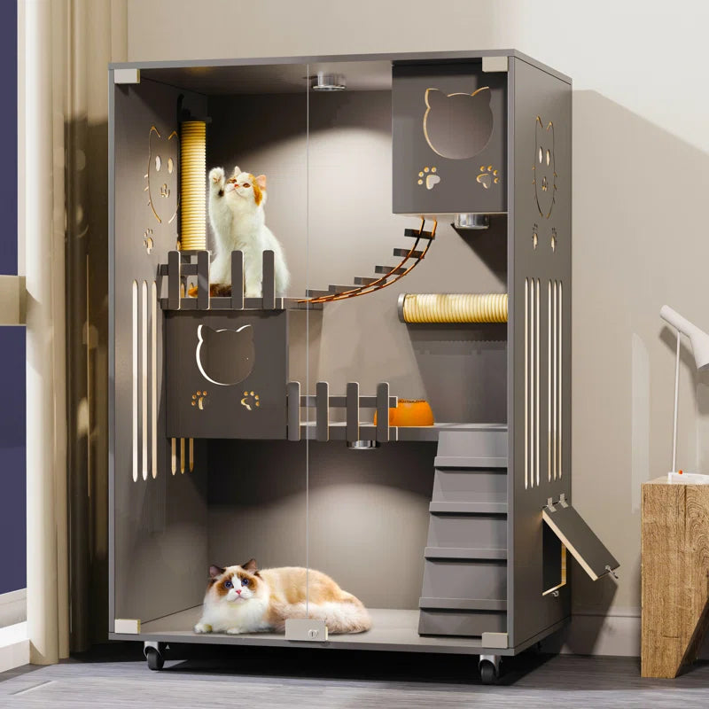 Luxurious Desara Wooden Cat Villa - Spacious Indoor Enclosure for Happy Cats