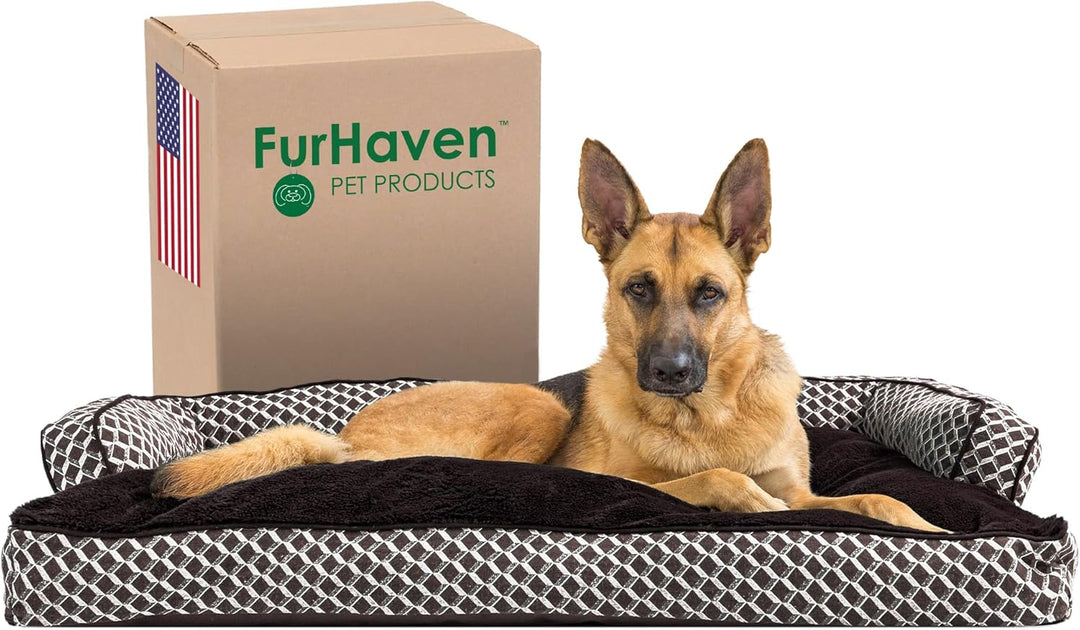 Jumbo XL Plush Dog Bed with Removable Bolsters & Washable Cover - Stylish Diamond Brown Couch for Large Dogs