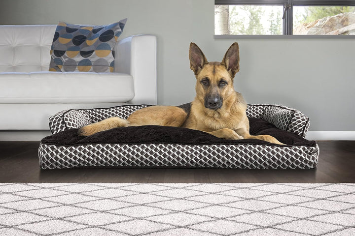 Jumbo XL Plush Dog Bed with Removable Bolsters & Washable Cover - Stylish Diamond Brown Couch for Large Dogs