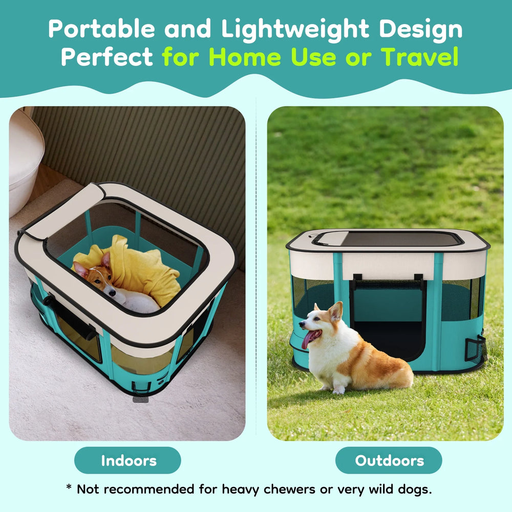 Portable Foldable Pet Playpen for Dogs and Cats - Indoor/Outdoor Exercise Kennel with Removable Shade Cover (Medium)