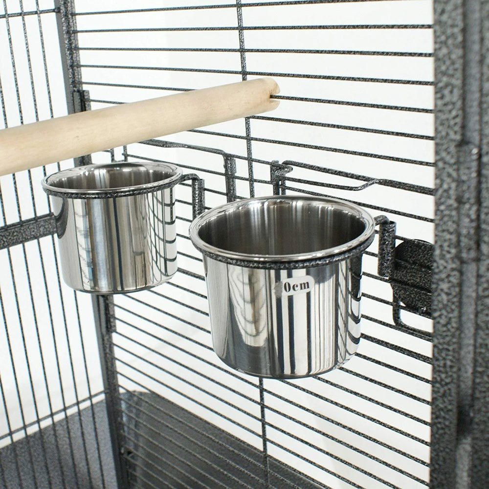 Spacious 61" Rolling Wrought Iron Bird Cage for Parrots and Large Birds - Stylish Black Pet House