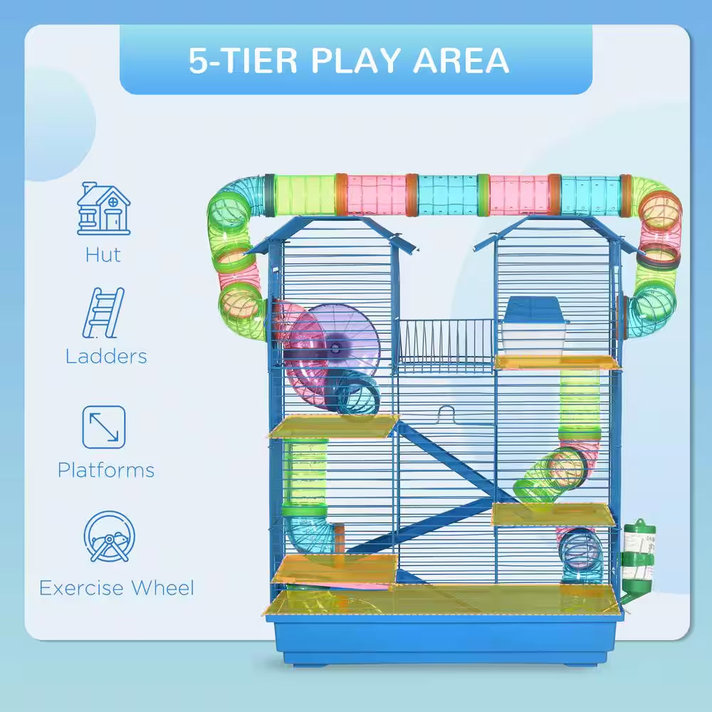 Deluxe 5-Tier Hamster Cage with Tubes, Tunnels, Water Bottle, Food Dish & Exercise Wheel - Ultimate Habitat for Happy Hamsters!
