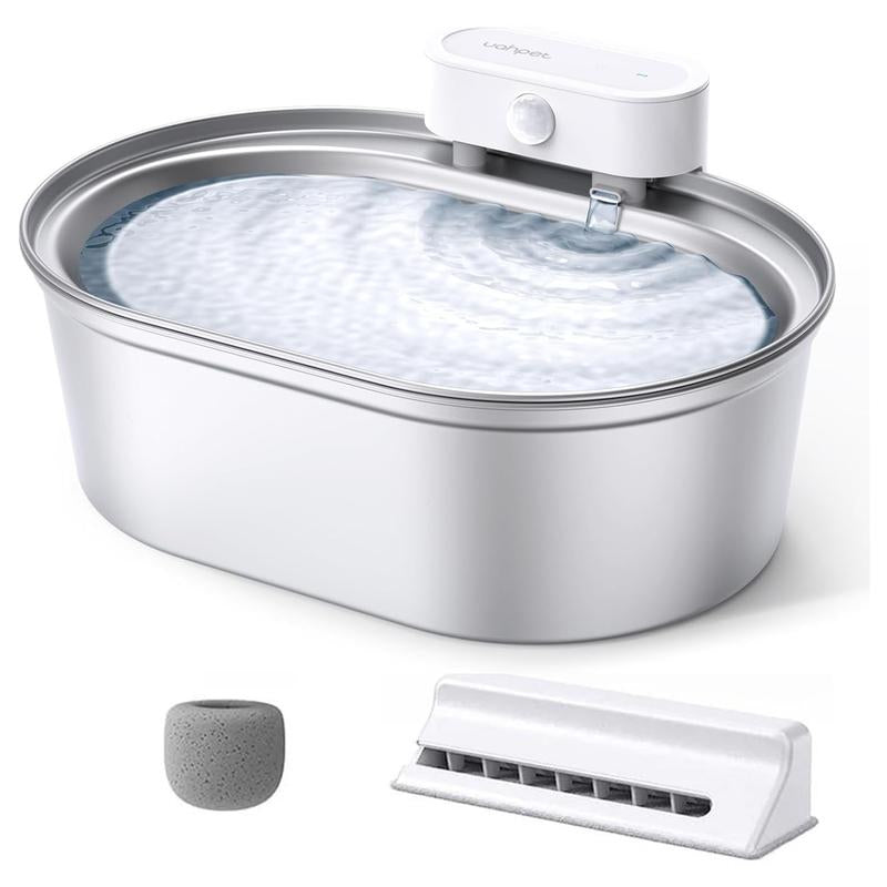 Uahpet Cordless Stainless Steel Cat Water Fountain - 67Oz/2L Easy-Clean Wireless Pet Water Dispenser