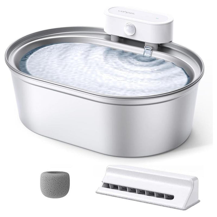 Uahpet Cordless Stainless Steel Cat Water Fountain - 67Oz/2L Easy-Clean Wireless Pet Water Dispenser