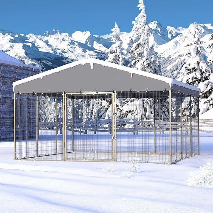 Kullavik Large Outdoor Dog Kennel, Chicken Kennel, 118" X 118" X 70.9", Heavy Duty Dog ​​Cage, Chicken Cage with Roof, Galvanized Steel Dog Kennel Fence with Double Safety Lock