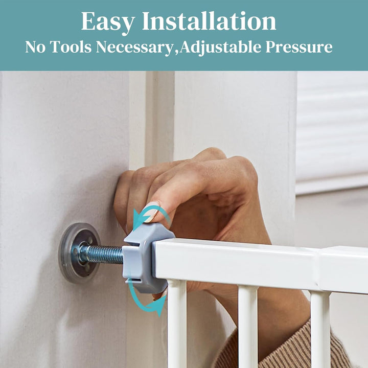 Auto-Close Baby Gate for Stairs - 29-39.6" Adjustable Safety Gate for Pets, One-Hand Opening, 30" Tall, No Drill Wall Pressure Mount - White