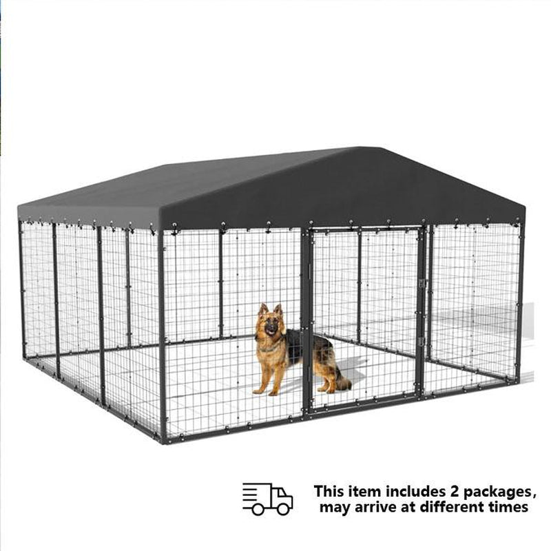 Kullavik Large Outdoor Dog Kennel, Chicken Kennel, 118" X 118" X 70.9", Heavy Duty Dog ​​Cage, Chicken Cage with Roof, Galvanized Steel Dog Kennel Fence with Double Safety Lock