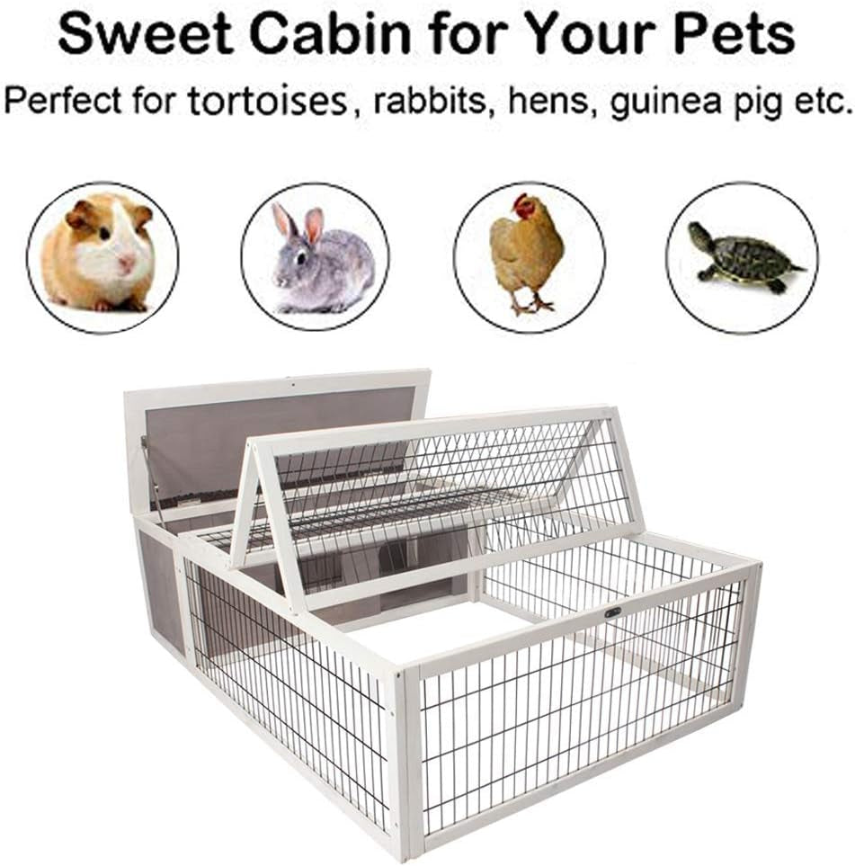 Stylish Wooden Tortoise House & Small Animal Hutch with Run - Indoor/Outdoor Grey & White Trim