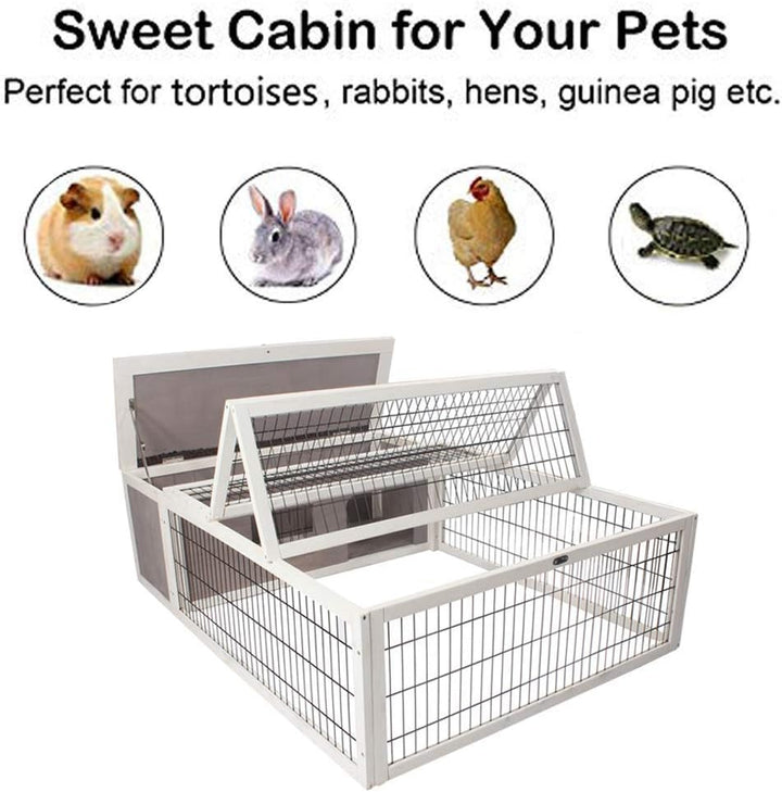 Stylish Wooden Tortoise House & Small Animal Hutch with Run - Indoor/Outdoor Grey & White Trim