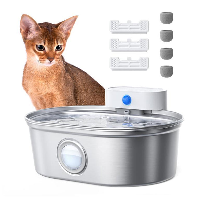 Uahpet Cordless Stainless Steel Cat Water Fountain - 67Oz/2L Easy-Clean Wireless Pet Water Dispenser