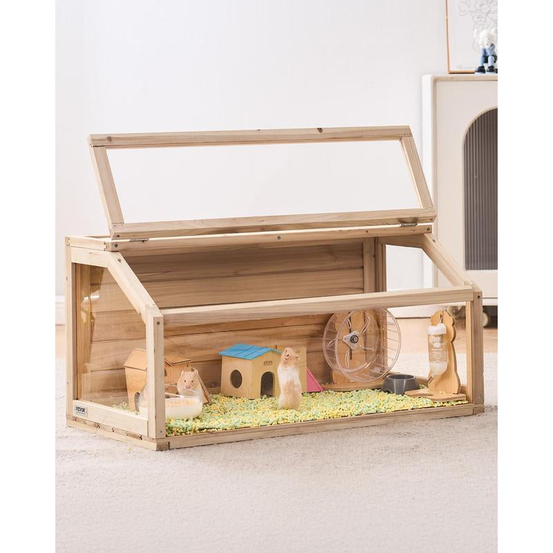 Spacious VEVOR Wooden Hamster Cage Habitat - 32" Clear Cage for Mice & Small Rodents