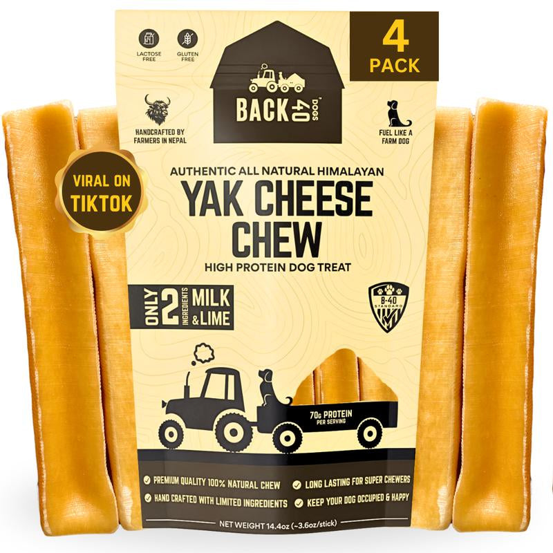 Back 40 Dogs Himalayan Yak Cheese Chews - Long-Lasting, Odorless Dental Treats for Dogs - Large 4-Pack