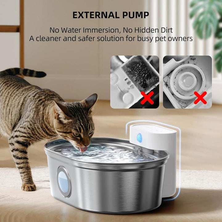 Uahpet Cordless Stainless Steel Cat Water Fountain - 67Oz/2L Easy-Clean Wireless Pet Water Dispenser