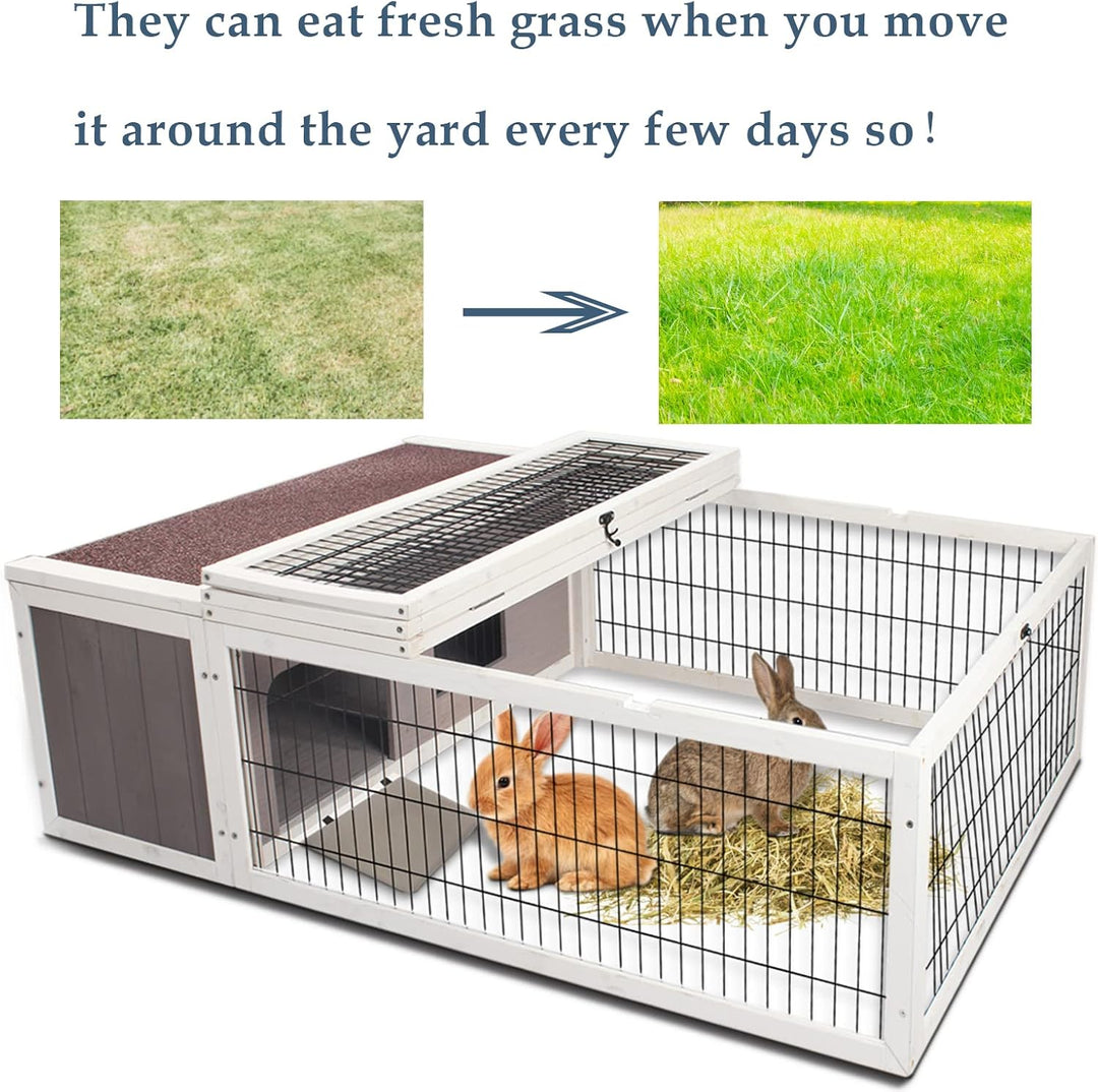 Stylish Wooden Tortoise House & Small Animal Hutch with Run - Indoor/Outdoor Grey & White Trim