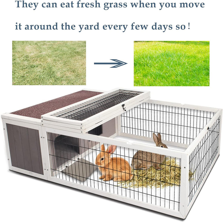 Stylish Wooden Tortoise House & Small Animal Hutch with Run - Indoor/Outdoor Grey & White Trim