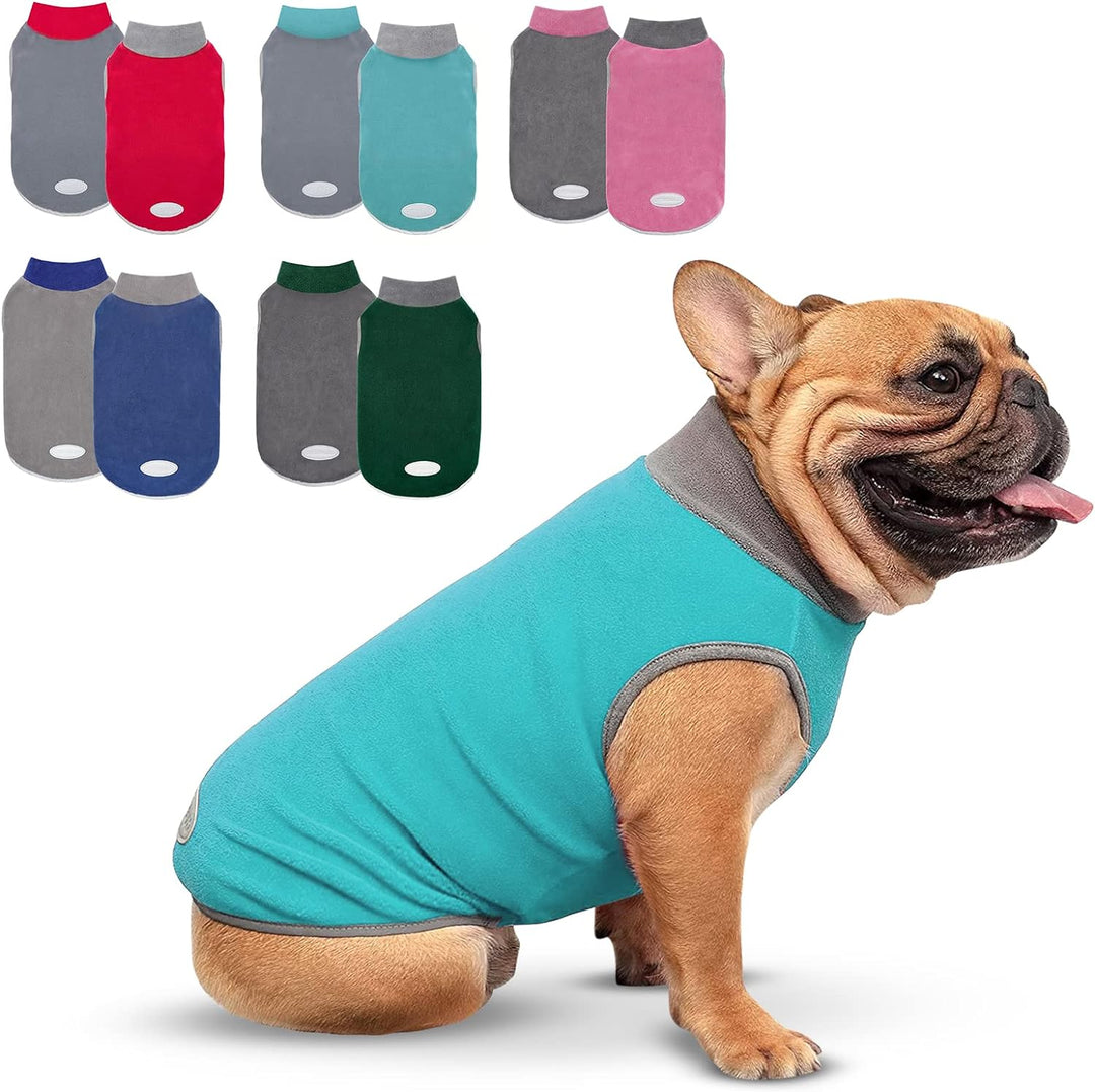 Cozy 2-Pack Turquoise & Grey Dog Sweaters with Reflective Stripes - Soft Pullover Fleece Jackets