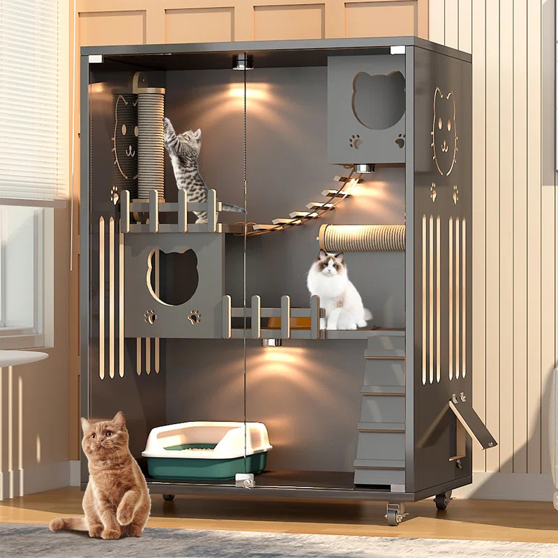 Luxurious Desara Wooden Cat Villa - Spacious Indoor Enclosure for Happy Cats