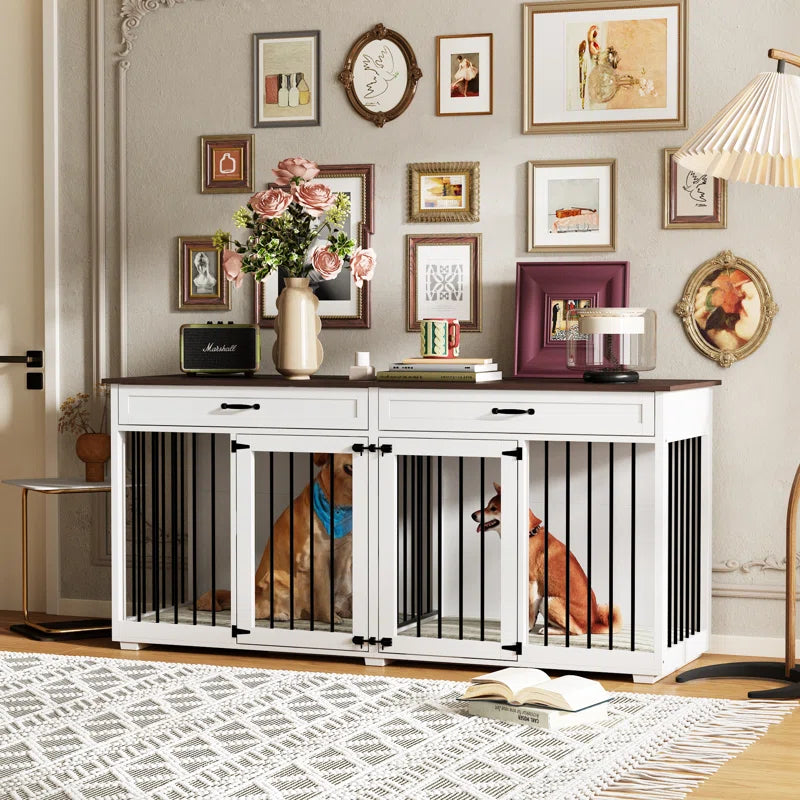 Stylish Dorilal Large Dog Crate with 2 Storage Drawers and Divider - Perfect for Your Pet and Home!