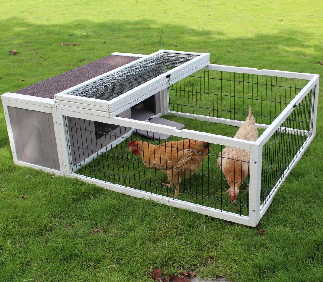 Stylish Wooden Tortoise House & Small Animal Hutch with Run - Indoor/Outdoor Grey & White Trim