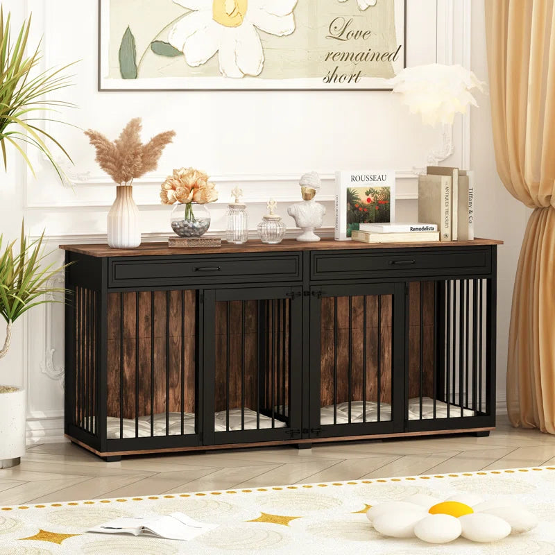 Stylish Dorilal Large Dog Crate with 2 Storage Drawers and Divider - Perfect for Your Pet and Home!