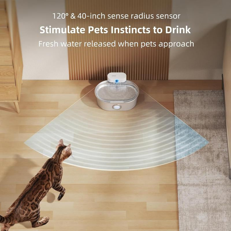Uahpet Cordless Stainless Steel Cat Water Fountain - 67Oz/2L Easy-Clean Wireless Pet Water Dispenser