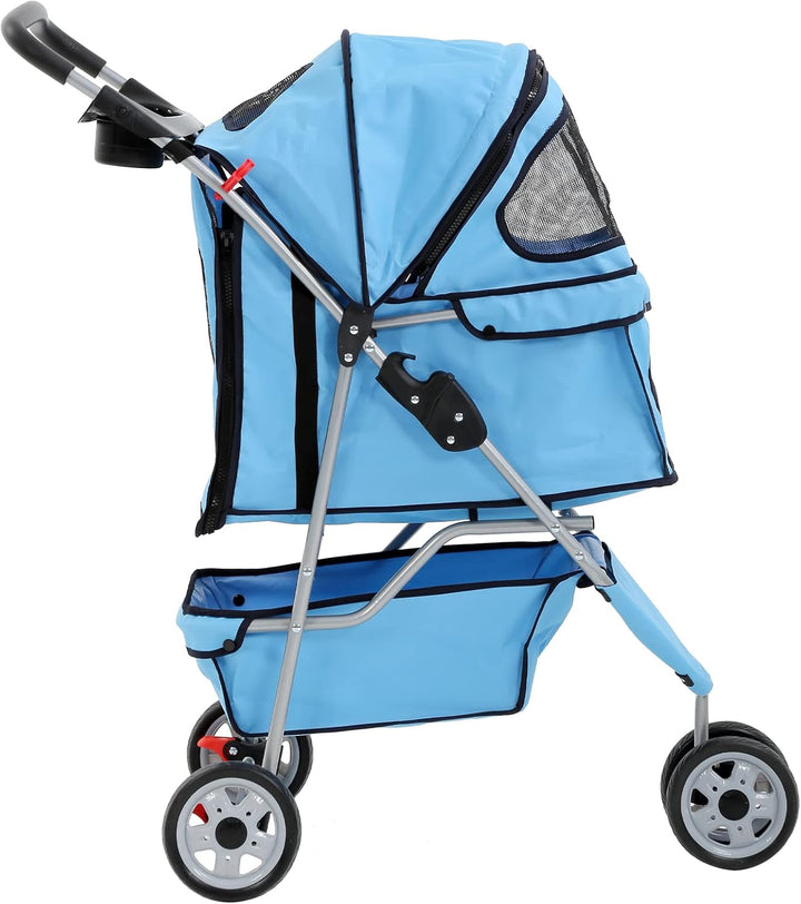 3-Wheel Pet Stroller for Dogs and Cats - Folding Travel Carriage with Cup Holder and Removable Pad