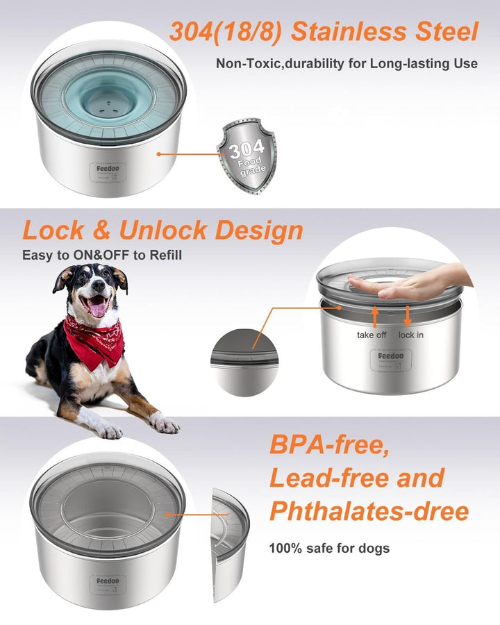 1-Gallon No Spill Stainless Steel Dog Water Bowl - 3.8L Capacity for Mess-Free Hydration